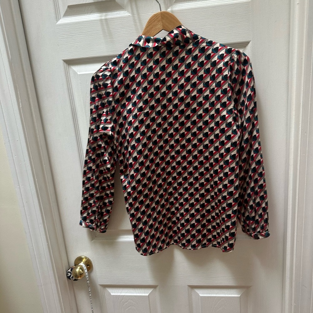 Marc By Marc Jacobs Red Black White Geometric Blouse tie neck silk cotton 2 - Picture 5 of 6
